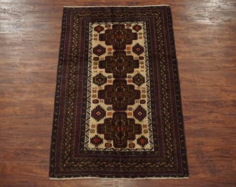4X7 Afghan Tribal Hand-Knotted Wool Area Rug (3.8 x 6.2)
