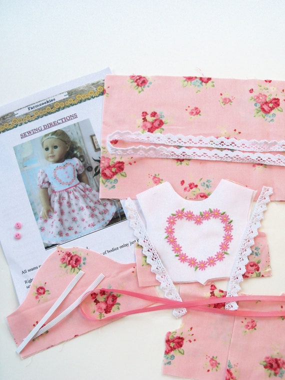 18" Size /COMPLETE SEWING KIT for 18 Inch Doll Clothes / Embroidered Dress / Fits Like American Girl Doll Clothes