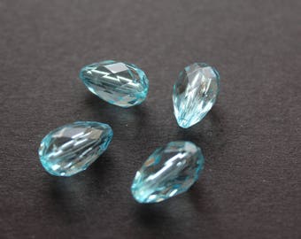 Lot 4 transparent blue faceted drop beads