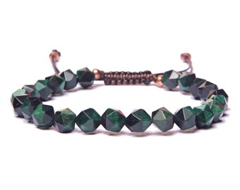 Bead Bracelet Men - Green Tiger Eye Beaded Bracelet for Men - Adjustable bracelet - Men's Jewelry - Men's Bracelets - For Man - For Him
