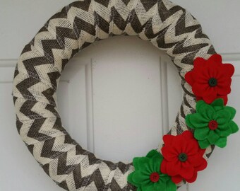 Christmas Wreath / Chevron Christmas Wreath / Burlap Christmas Wreath / Burlap Wreath / Chevron Wreath / Red and Green Wreath