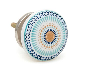 Vintage Round Multi Color Design dresser, cabinet ceramic pull, ceramic knob - i953s