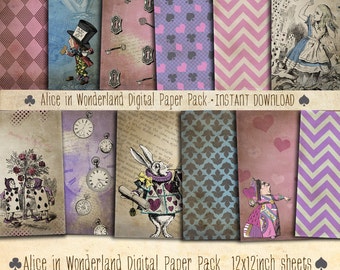 Alice in Wonderland Digital Papers Pastel - INSTANT DOWNLOAD - Printable Birthday Baby Shower Party Decoration by Sassaby Parties