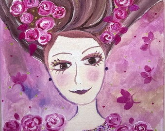 Aurora and roses - acrylic painting on canvas 20 x 20