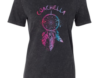 Music Festival Shirt - Coachella Valley - Women's Relaxed T-Shirt - Dream Catcher - Black Mineral Wash