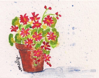 Original Watercolor Note Card - Geraniums