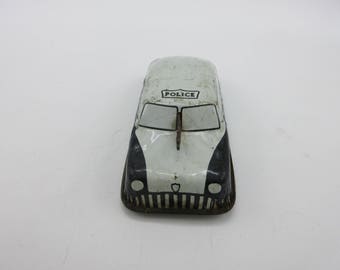 Vintage Argo Police Car Friction Tin Litho Japan Black and White