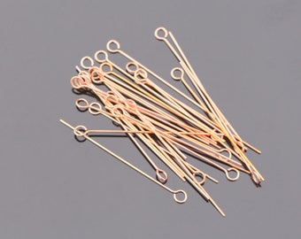 Basic jewelry findings, Long Rose Gold Long Headpins, basic supplies, Needles, Eye Pin with Loop, 50 pc, JV15307
