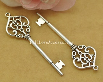5pcs Antique Silver Key Charm Pendant 22x69mm Silver Key Charms Connector