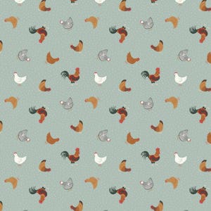 Tiny Hens Chickens Duck Egg Blue Small Things On The Farm Animal Cotton Fabric by Lewis and Irene