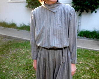 Vintage 1980s Grey Belted Dress