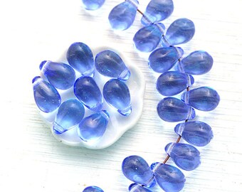 Teardrop beads, Sapphire Blue drops, czech Glass beads, blue drops - 6x9mm - 20pc - 2169