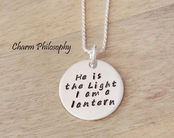 Personalized Quote Necklace - 925 Sterling Silver Handstamped Necklace - Choose Your Own Phrase - Round Custom Necklace