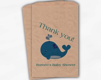 Whale Baby Shower Favor Bags - Boy or Girl Custom Kraft Paper Treat Bags for Baby Shower - 25 Paper Bags (0019)