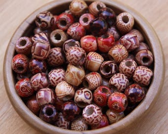 20 mini Wooden Dreadlock Hair Beads 5mm Hole (3/16 Inch) & Free Tibetan Bead