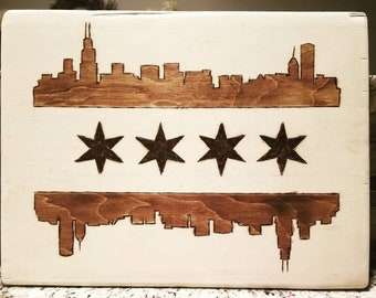 Chicago Flag/Skyline (burn etched & Stained)