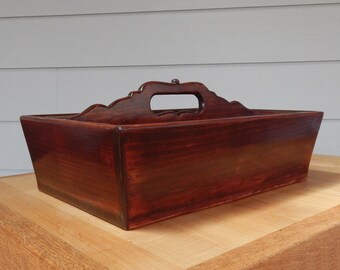 Solid Wood Cutlery Tray with Handle and Decorative Work, Divided Tray