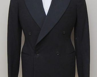 1930s men's black double breasted tuxedo jacket/ 30s men's black tuxedo jacket/ Burton