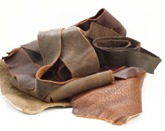 8 ounces Brown Leather Scraps