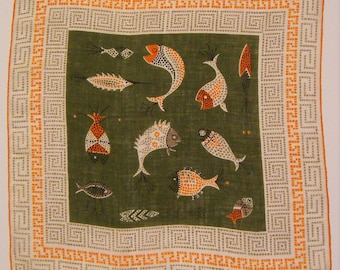 Vintage Designer Peg Thomas Tammis Keefe Fish Hankie