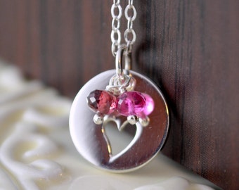 Valentines Day Necklace, Sterling Silver Custom Jewelry, Genuine Birthstone, Romantic, Semiprecious Gemstone