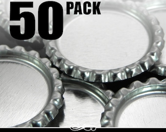 Flat Bottle Caps. 50 Flattened Chrome Bottle Caps without Liners. Annie Howes.