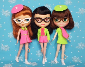 MADE-TO-ORDER Colourburst Collection — retro-style romper, dresses and mini-berets in hot pink and acid green — pick your pieces
