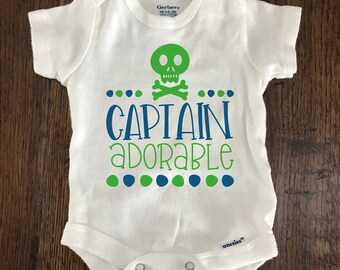 Captain Adorable Baby Onesie, Baby Shower Gift, Cute Baby Clothes, Little Boy, Onesie, Skull, Pirate, Gerber