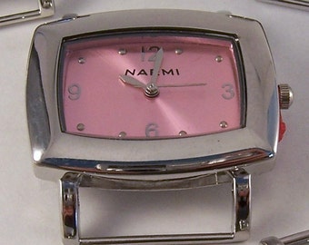 CLEARANCE Landscape.. Small Pink Rectangle Interchangeable Ribbon Watch Face, Solid Bar, Silver Plated