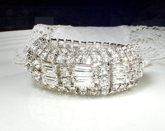Original 1950s WEISS Art Deco Glam WIDE Bracelet, Rhinestone Flapper Bridal Bracelet, Vintage Old Hollywood Gatsby 1920s Jewelry Statement