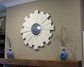 Sunburst mirror- sunburst mirror wall hangings- wood sunburst mirror- white sunburst mirror wall art-