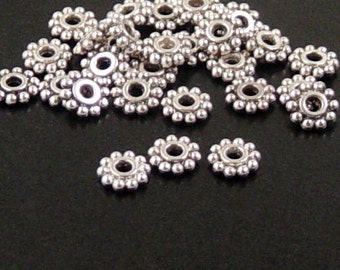 Bead Spacer 100 Antique Silver Flower Daisy 6.5mm NF (1020spa06s1)xz