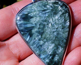 Genuine Seraphinite set in Solid 925 Sterling Silver Pendant