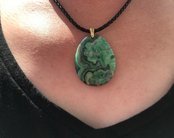 Green Crazy Lace Agate Pendant Necklace