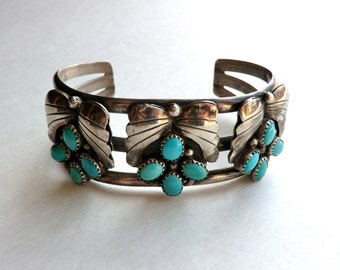Vintage Turquoise Sterling Cuff Bracelet Boho Fashion Southwest Bracelet
