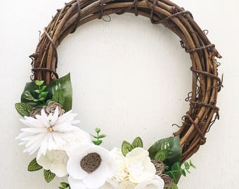 Neutral Felt Flower Wreath || Wreath || Flower Wreath || Twig Wreath || Spring Wreath || Felt Flower Wreath || Neutral Nursery