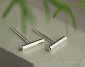 Barrel T-bar stud earrings - sterling silver round wire, modern studs, 1cm mini bar studs, minimalism, 2 dollars shipping
