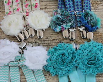 THIGH HIGH sock GARTERS - crocodile clips - onto shorts or knickers - pretty shabby flowers - independance day - Gothic sock suspenders