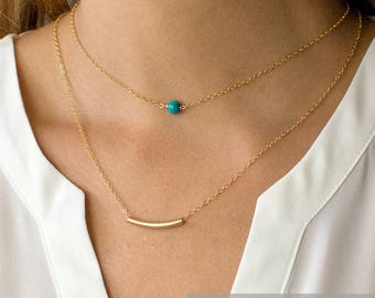 Curved Bar Necklace, Delicate Gold Necklace, Curved Tube, Bar Necklace, Gold Chain, 14k Gold Fill, LEILAjewelryshop, N206
