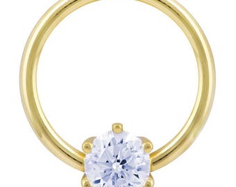 Cubic Zirconia Round Prong 14K Yellow Gold Captive Bead Ring