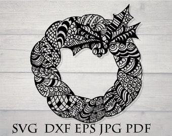 Mandala Christmas wreath svg file for cricut / zendoodle / zentangle Christmas / intricate svg file, cricut download svg, mandala wreath svg
