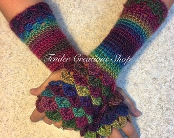Dragon Scale Gloves/Fingerless Gloves/Dragon Gloves/Crocodile Gloves/Crochet Gloves/Custom Order