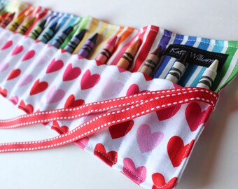 Girl Easter Gift-Crayon Roll-Crayon Holder-Hearts-Rainbows-Girl Birthday Gift-Kid Christmas Gift-Kid Art-Crayon Holder-Party Favor