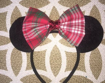 Christmas Disney Ears, Minnie Mouse Ears, Mickey Mouse Ears, Minnie Ears, Mickey Ears, Plaid Bow, Christmas Mickey Ears, Disney Christmas,