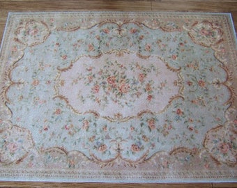 Aubusson Dolls House Rug Petit Roses, 2 Sizes for 1/12th Scale & 1/6th Scale, Downton Abbey Style, French Provincial Dollhouse, UK Seller
