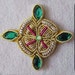 4 Hand-Embroidered Appliques. Gold & Silver Bullion. Green Faux Gems.