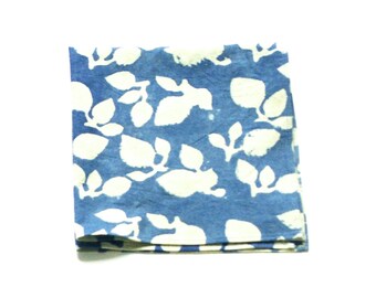 Cotton Block Print Napkin-Indigo Blue Leaf Pattern- Set of 4