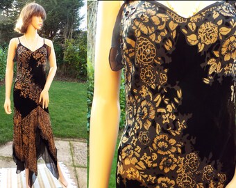 Bias cut beaded black velvet dress 1930s style dress 1930s Devore velvet and chiffon Art Deco Dress Evening dress Black velvet maxi dress 12