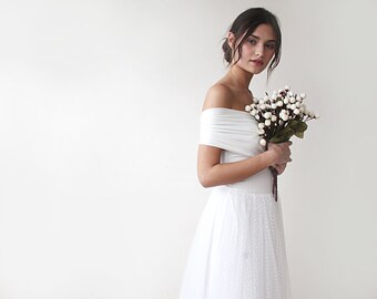 Dots tulle Maxi Dress, Off the shoulder Wedding Dress, Tulle Maxi Dress, Vintage style dress, Romantic Ivory Wedding Gown, 1191