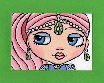 ACEO Original Miniature Painting Blythe doll face Genie Shimmer from shimmer & shine Art Artist Trading Card